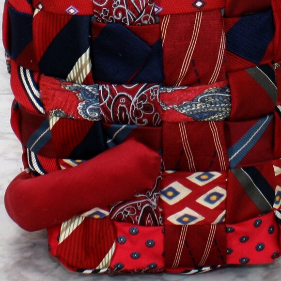 HAND CRAFTED Cat Necktie Upcycled Stuffed Decor Patchwork Feline Large Red - Picture 4 of 13